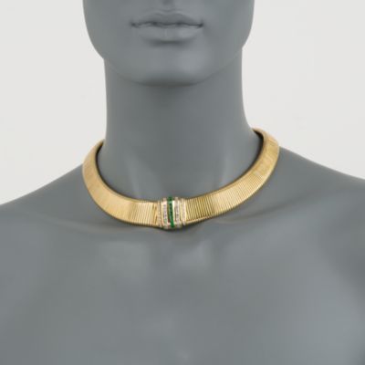 C. 1980 Vintage 1.50 ct. t.w. Emerald and 2.30 ct. t.w. Diamond Omega Necklace In 18kt Yellow Gold. 16" &mdash; Alt Image 2