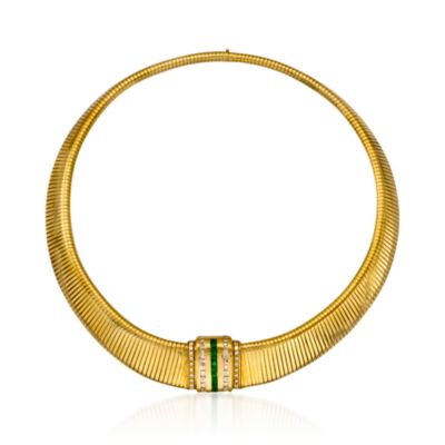 C. 1980 Vintage 1.50 ct. t.w. Emerald and 2.30 ct. t.w. Diamond Omega Necklace In 18kt Yellow Gold. 16" &mdash; Alt Image 3