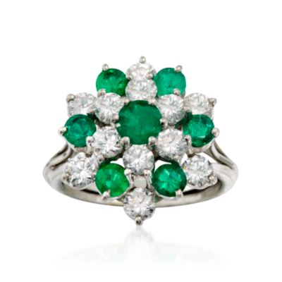 C. 1970 Vintage 1.50 ct. t.w. Emerald and 2.00 ct. t.w. Diamond Ring in Platinum. Size 6.75 &mdash; Alt Image 1