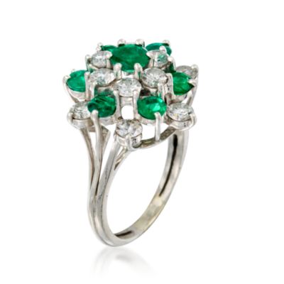 C. 1970 Vintage 1.50 ct. t.w. Emerald and 2.00 ct. t.w. Diamond Ring in Platinum. Size 6.75 &mdash; Alt Image 3