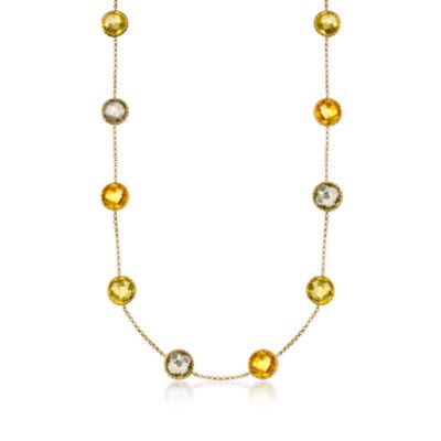 C. 1990 Vintage 47.20 ct. t.w. Multicolored Quartz Necklace In 14kt Yellow Gold. 34" &mdash; Alt Image 1