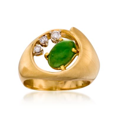 C. 1970 Vintage Nephrite and .15 ct. t.w. Diamond Ring in 14kt Yellow Gold. Size 7 &mdash; Alt Image 1