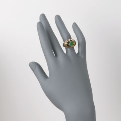 C. 1970 Vintage Nephrite and .15 ct. t.w. Diamond Ring in 14kt Yellow Gold. Size 7 &mdash; Alt Image 2