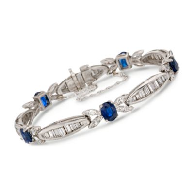 C. 1980. Vintage 7.00 ct. t.w. Sapphire and 6.75 ct. t.w. Diamond Bracelet in Platinum. 7" &mdash; Alt Image 1