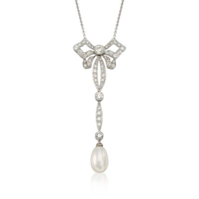 C. 1990 Vintage 8.7-12.5mm Cultured Pearl and 2.25 ct. t.w. Diamond Necklace in 18kt White Gold. 16" &mdash; Alt Image 1