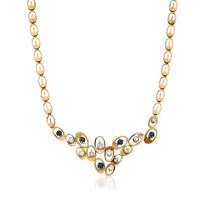 C. 1960. Vintage 1.90 ct. t.w. Sapphire and 2.00 ct. t.w. Diamond Necklace in 14kt Two-Tone Gold. 15.5" &mdash; Alt Image 1