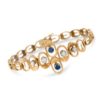 C. 1960. .80 ct. t.w. Sapphire and .75 ct. t.w. Diamond Bracelet in 14kt Yellow Gold. 7.5" &mdash; Alt Image 1