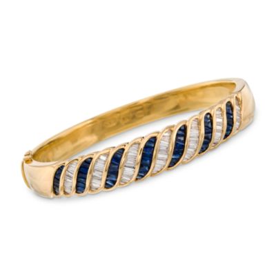 C. 1980.  Vintage 4.00 ct. t.w. Sapphire and 2.80 ct. t.w. Diamond Bangle Bracelet in 18kt Yellow Gold. 6.5" &mdash; Alt Image 1