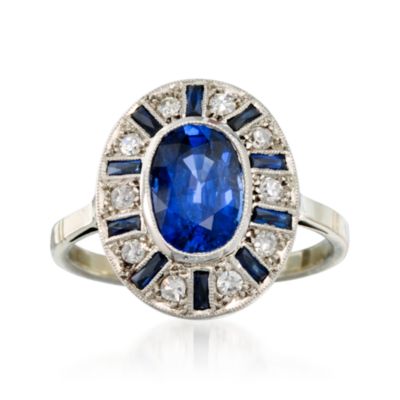 C. 1950. Vintage 2.20 Carat Sapphire and .30 ct. t.w. Diamond Ring in 18kt White Gold. Size 7 &mdash; Alt Image 1