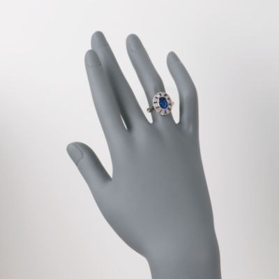 C. 1950. Vintage 2.20 Carat Sapphire and .30 ct. t.w. Diamond Ring in 18kt White Gold. Size 7 &mdash; Alt Image 2