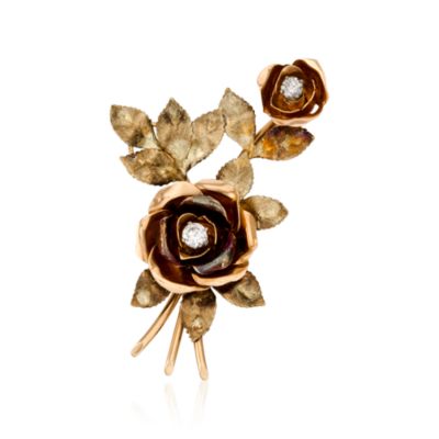 C. 1950. Vintage .50 ct. t.w. Diamond Floral Pin in 14kt Yellow Gold &mdash; Alt Image 1