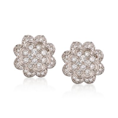 C. 1990. Vintage 2.20 ct. t.w. Diamond Floral Stud Earrings in 18kt White Gold &mdash; Alt Image 1