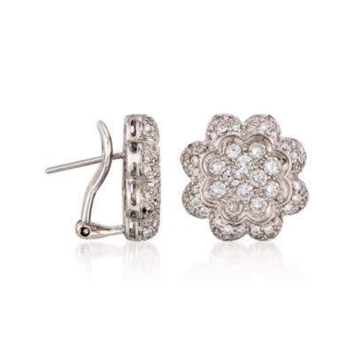 C. 1990. Vintage 2.20 ct. t.w. Diamond Floral Stud Earrings in 18kt White Gold &mdash; Alt Image 3