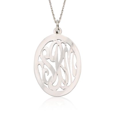 Sterling Silver Oval 3 Initial Monogram Pendant Necklace. 24" &mdash; Alt Image 1