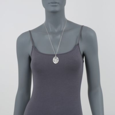 Sterling Silver Oval 3 Initial Monogram Pendant Necklace. 24" &mdash; Alt Image 2