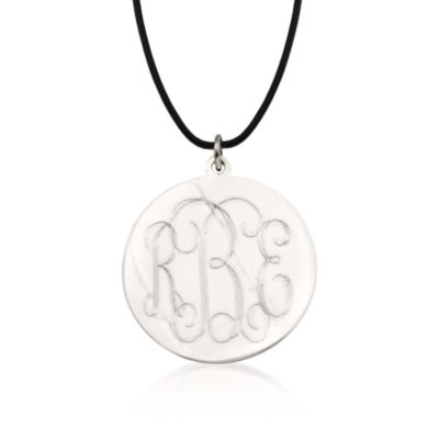 Sterling Silver Monogram Pendant Necklace With Black Leather Cord. 18" &mdash; Alt Image 1
