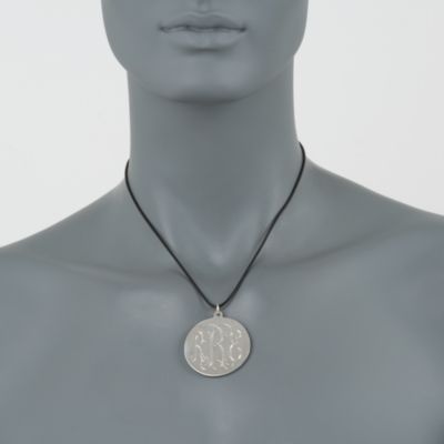 Sterling Silver Monogram Pendant Necklace With Black Leather Cord. 18" &mdash; Alt Image 2