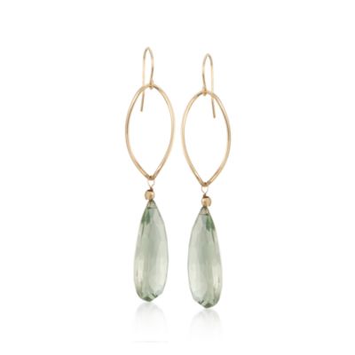 20.00 ct. t.w. Green Amethyst Drop Earrings in 14kt Yellow Gold &mdash; Alt Image 1