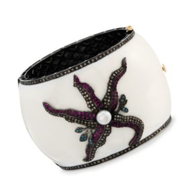 Pearl and Multi-Gem Enamel Bangle Bracelet In Two-Tone. 7" &mdash; Alt Image 1