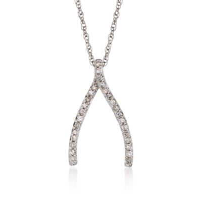 .12 ct. t.w. Diamond Wishbone Pendant Necklace In 14 kt. White Gold. 18&amp;quot;
