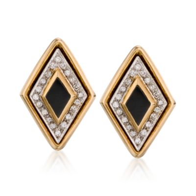 C. 1960. Vintage 1.00 ct. t.w. Diamond and Black Onyx Earrings In 14kt Yellow Gold