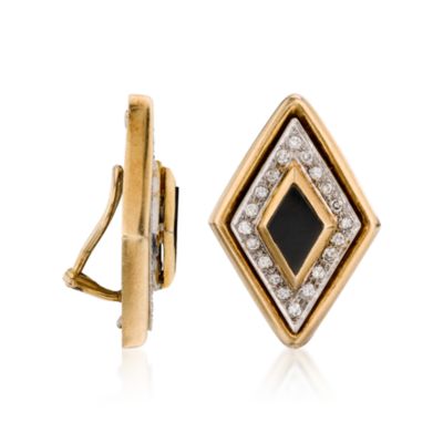 C. 1960. Vintage 1.00 ct. t.w. Diamond and Black Onyx Earrings In 14kt Yellow Gold &mdash; Alt Image 3