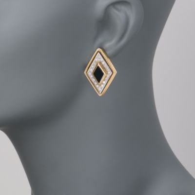 C. 1960. Vintage 1.00 ct. t.w. Diamond and Black Onyx Earrings In 14kt Yellow Gold &mdash; Alt Image 2