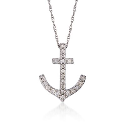 .25 ct. t.w. Diamond Anchor Pendant Necklace in 14kt White Gold. 18" &mdash; Alt Image 1