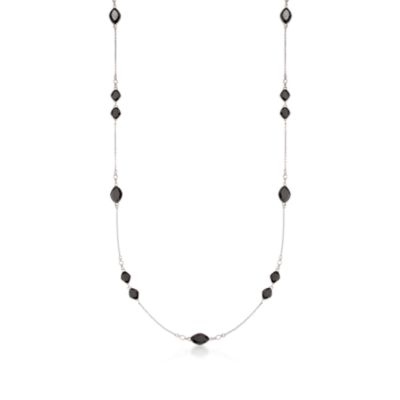 Long Black Onyx and 1.20 ct. t.w. CZ Station Necklace in Sterling Silver &mdash; Alt Image 1