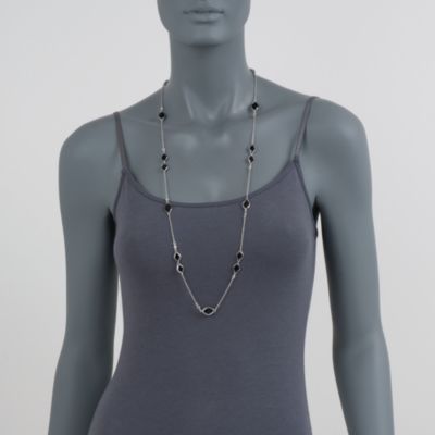Long Black Onyx and 1.20 ct. t.w. CZ Station Necklace in Sterling Silver &mdash; Alt Image 2