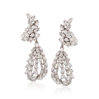 C 1960. Vintage 25.60 ct. t.w. Diamond Drop Earrings In Platinum. Clip Earrings &mdash; Alt Image 1