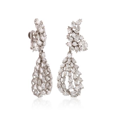 C 1960. Vintage 25.60 ct. t.w. Diamond Drop Earrings In Platinum. Clip Earrings &mdash; Alt Image 3