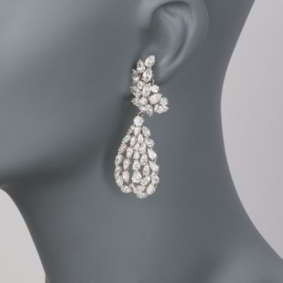 C 1960. Vintage 25.60 ct. t.w. Diamond Drop Earrings In Platinum. Clip Earrings &mdash; Alt Image 2