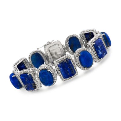 Blue Lapis and Diamond Geometric Bracelet In Sterling Silver &mdash; Alt Image 1