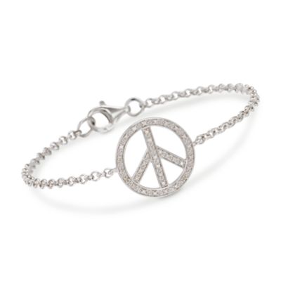 .10 ct. t.w. Diamond Peace Sign Charm Bracelet in Sterling Silver. 8.5" &mdash; Alt Image 1