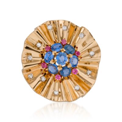 C. 1960 Vintage 7.70 ct. t.w. Multi-Gem and .55 ct. t.w. Diamond Pin In 14kt Yellow Gold &mdash; Alt Image 1