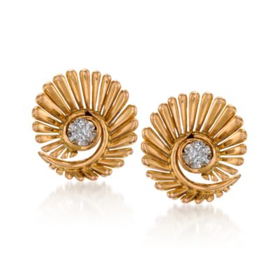 C. 1950 Vintage .30 ct. t.w. Diamond Swirl Earrings In 18kt Yellow Gold &mdash; Alt Image 1