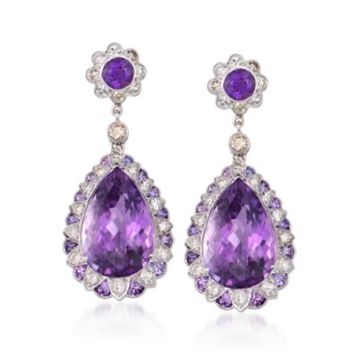 C. 1990 Vintage 23.40 ct.T .W. Amethyst and 1.50 ct. t.w. Diamond Earrings in 14kt White Gold &mdash; Alt Image 1