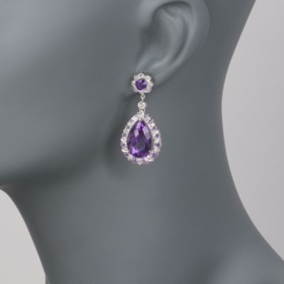 C. 1990 Vintage 23.40 ct.T .W. Amethyst and 1.50 ct. t.w. Diamond Earrings in 14kt White Gold &mdash; Alt Image 2