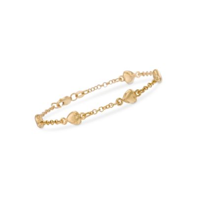 Child's 14kt Yellow Gold Puffed Heart Rolo Bracelet. 6" &mdash; Alt Image 1