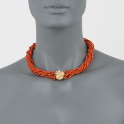 C. 1980 Vintage Red Coral Torsade Necklace in 14kt Yellow Gold. 17.5" &mdash; Alt Image 2