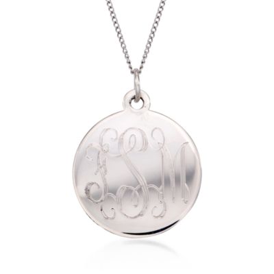 Sterling Silver Monogram Disc Pendant Necklace. 18" &mdash; Alt Image 1