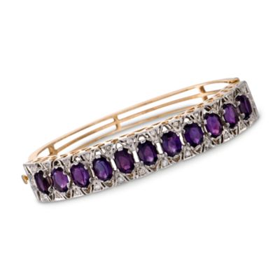 C. 1950 Vintage .75 ct. t.w. Diamond and 9.35 ct. t.w. Amethyst Bangle Bracelet in 14kt Yellow Gold. 6.25" &mdash; Alt Image 1