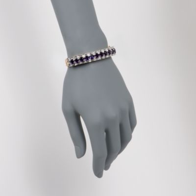 C. 1950 Vintage .75 ct. t.w. Diamond and 9.35 ct. t.w. Amethyst Bangle Bracelet in 14kt Yellow Gold. 6.25" &mdash; Alt Image 2