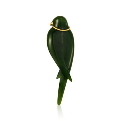 C. 1950 Vintage Nephrite Parrot Brooch In 18kt Yellow Gold &mdash; Alt Image 1