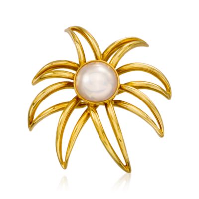 C. 1994 Vintage Tiffany Jewelry 15mm Mabe Pearl Floral Brooch in 18kt Yellow Gold &mdash; Alt Image 1