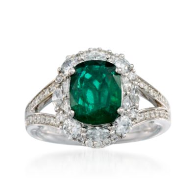 1.80 Carat Emerald and 1.00 ct. t.w. Diamond Ring in 18kt White Gold. Size 6.5 &mdash; Alt Image 1