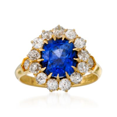 C. 1910 Vintage Edwardian 2.90 Carat Sapphire and .85 ct. t.w. Diamond Ring In 18kt Yellow Gold. Size 5 &mdash; Alt Image 1