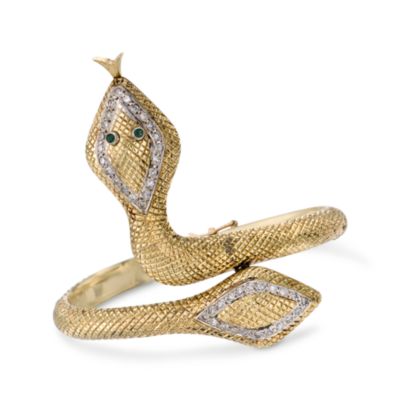 C. 1960 Vintage .65 ct. t.w. Diamond Snake Bangle Bracelet in 14kt Yellow Gold. 5.75" &mdash; Alt Image 1