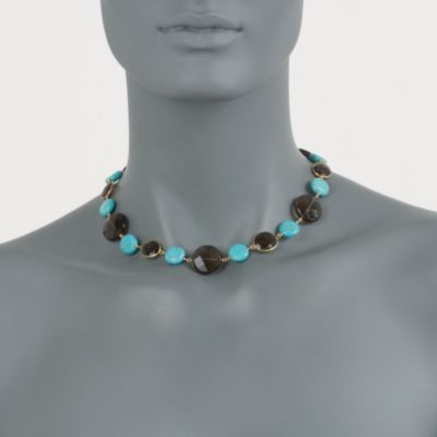 125.00 ct. t.w. Smoky Quartz and Turquoise Necklace in 14kt Yellow Gold and Vermeil. 16" &mdash; Alt Image 2
